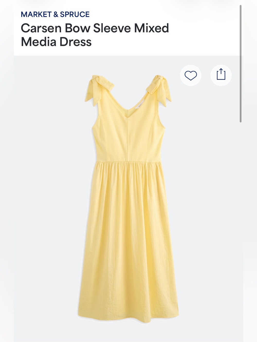 Market & Spruce Yellow Bow-Shoulder Midi Dress